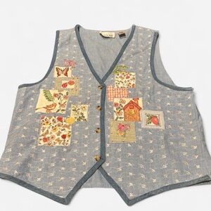100% Cotton, Cottage Core, Vintage Vest. Embroidered with white floral designs!